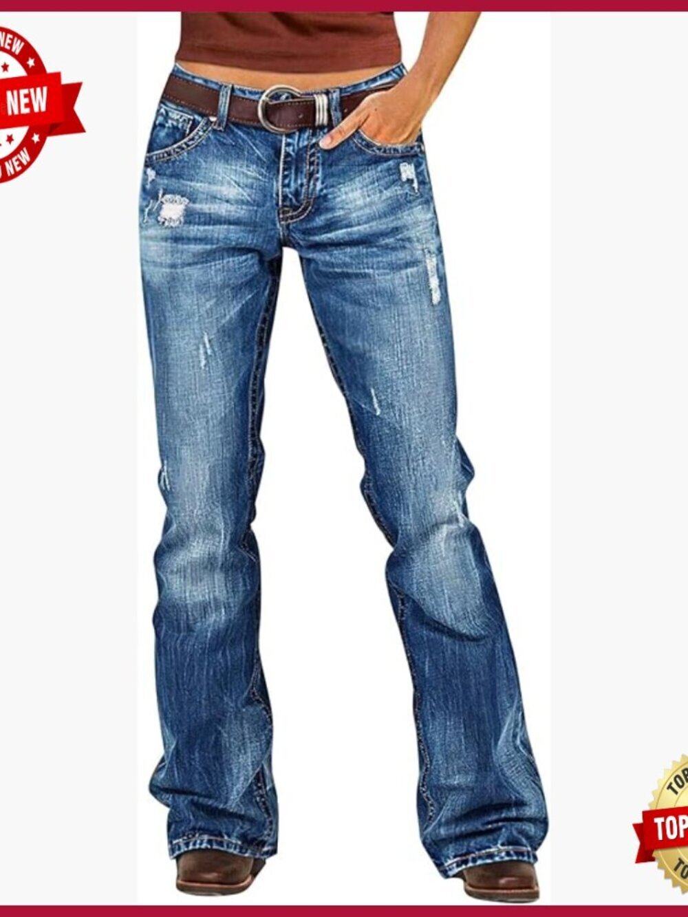 Mid Rise Bootcut Jeans Stretchy Ripped Distressed Butt Lifting Denim Pants